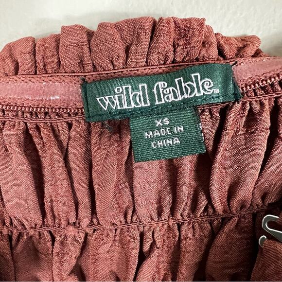 Wild Fable Mini Dress Womens XS Brown Seersucker Tiered Layered Smocked Earthy - Picture 5 of 6